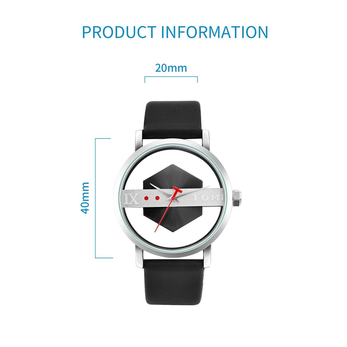 TOMI – bracelet de montre en cuir pour hommes, à la mode et minimaliste, Perspective creuse personna