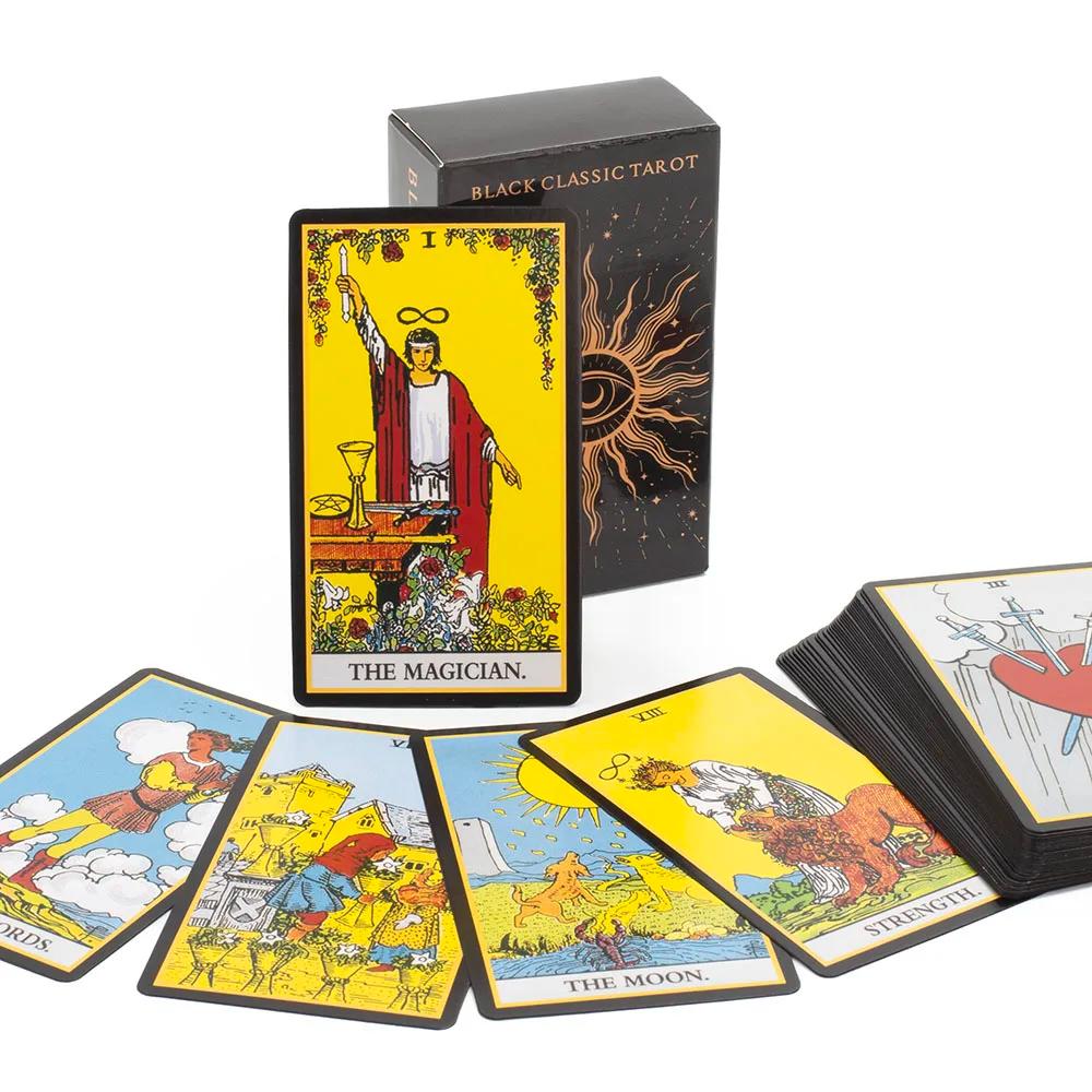 Jeu de cartes de Tarot classiques noires, 78 pièces, jeu de révélation de la bonne aventure avec gui