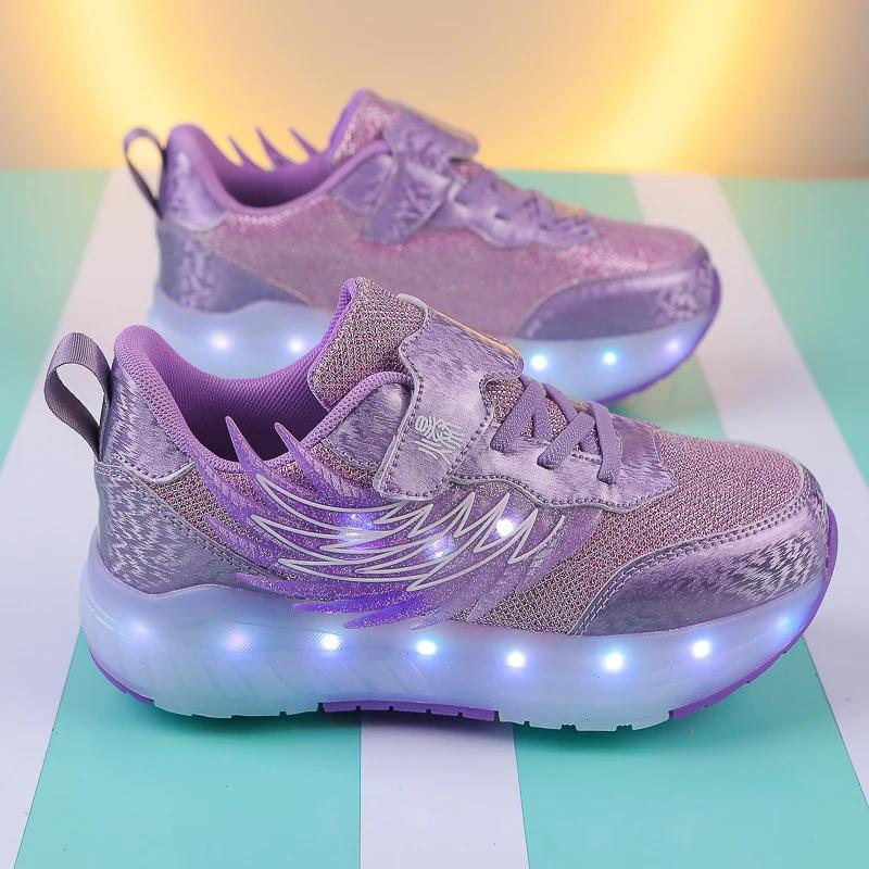 Garçons filles chaussures à roulettes lumière LED USB charge enfants patins à roulettes chaussures d