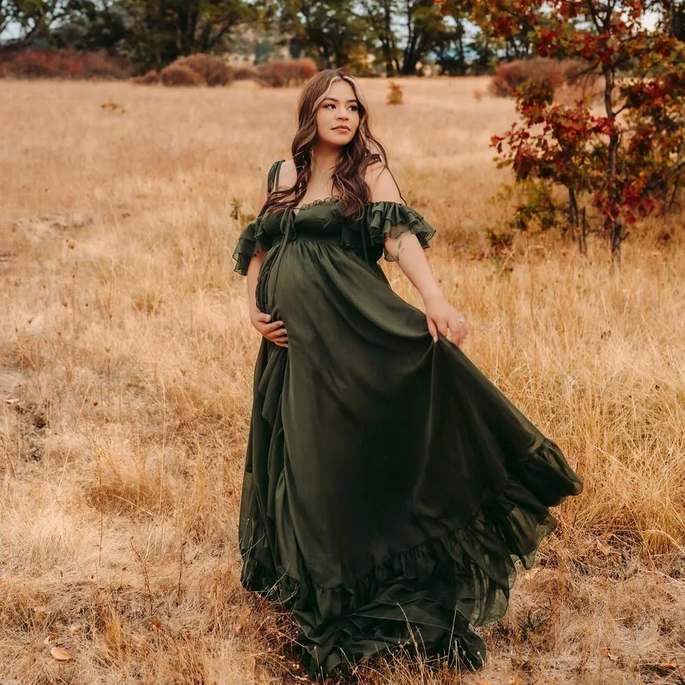 Robe Camisole en Tulle vert foncé, pour séance Photo, robe de photographie enceinte pour femmes, Cos
