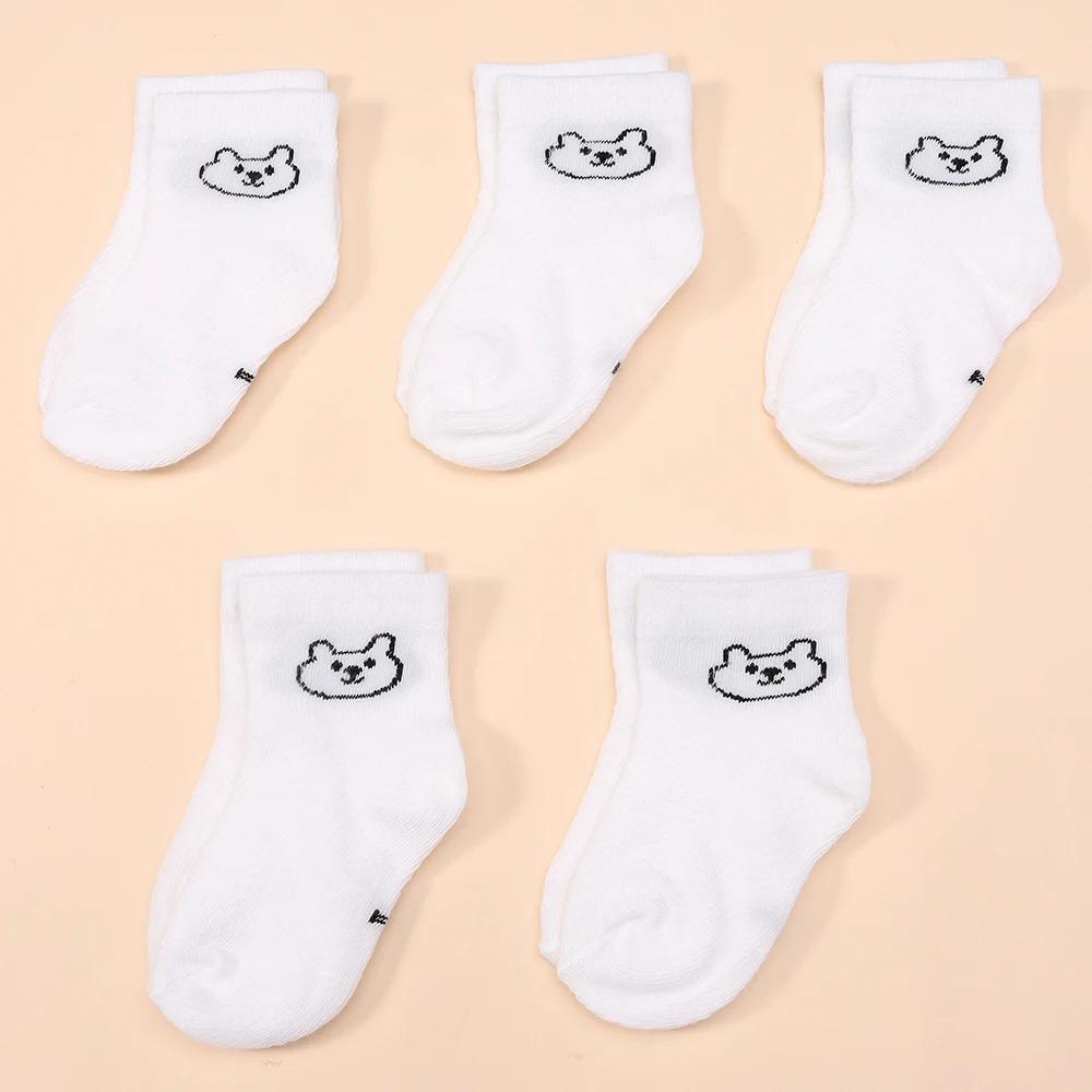 5 paires de chaussettes pour bébé, couleur unie, douces et confortables, blanches, mi-mollet, pour l