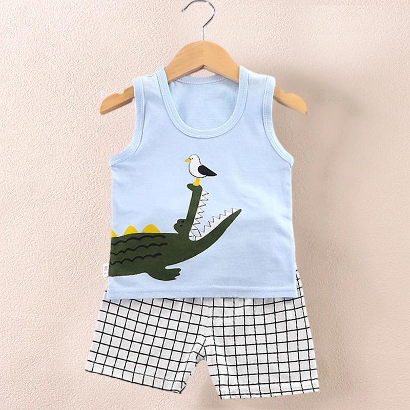 Vêtements pour enfants imprimé hauts sans manche shorts mignon respirant enfants été gilet ensemble 