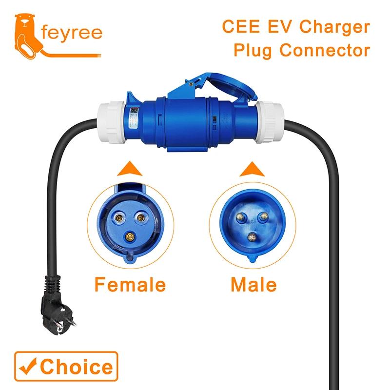 Feyree EV chargeur prise femelle CEE adaptateur 3 broches connexion étanche prise murale 32A 1 Phase