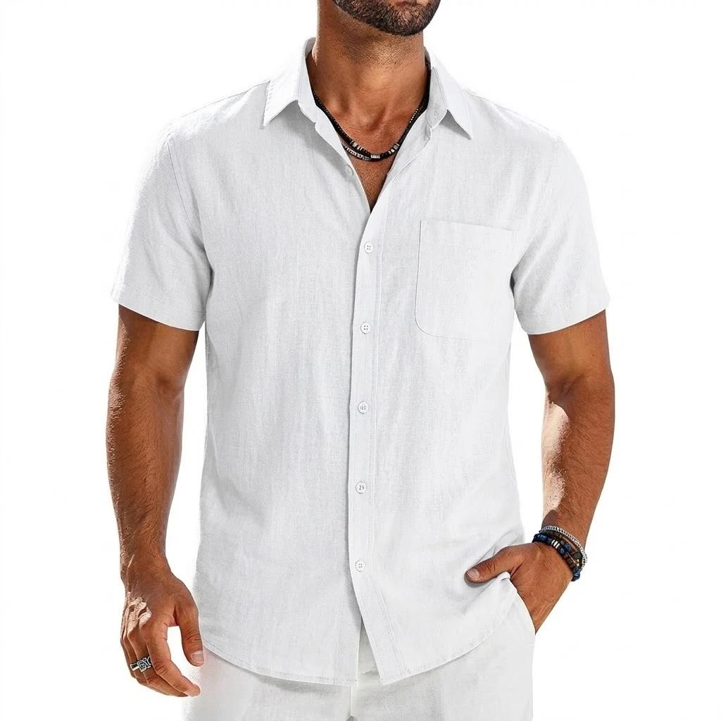 Chemises d'été à manches courtes pour hommes, t-shirts de luxe unis respirants et élégants, chemises