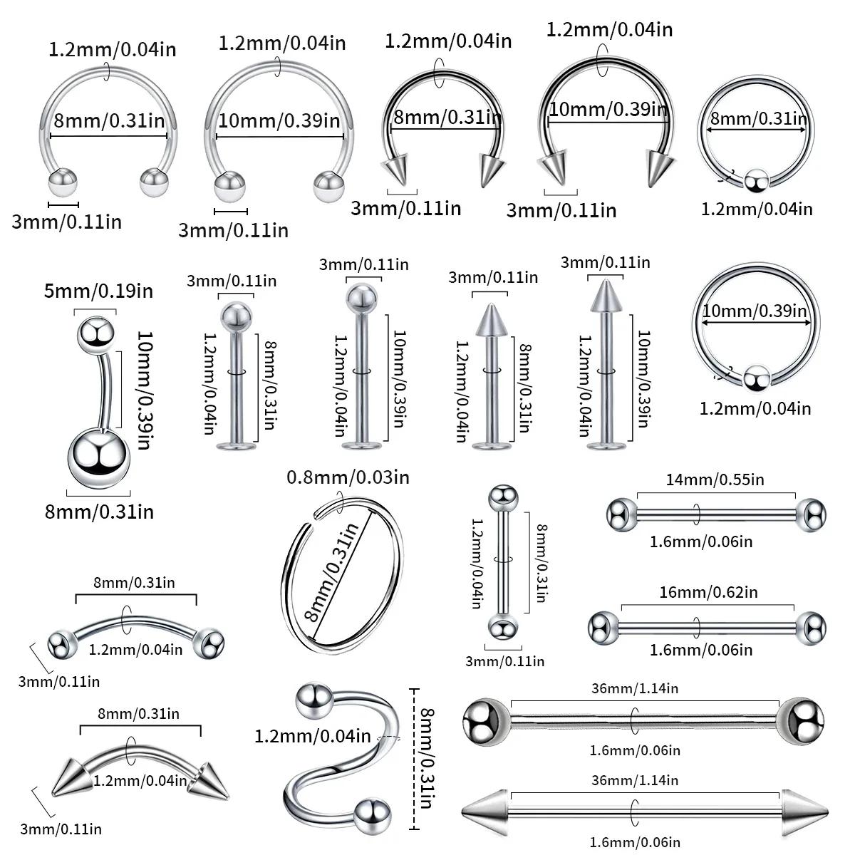 100 pièces Lot anneau de nez en acier chirurgical cerceau narine Piercing Septum anneau fer à cheval