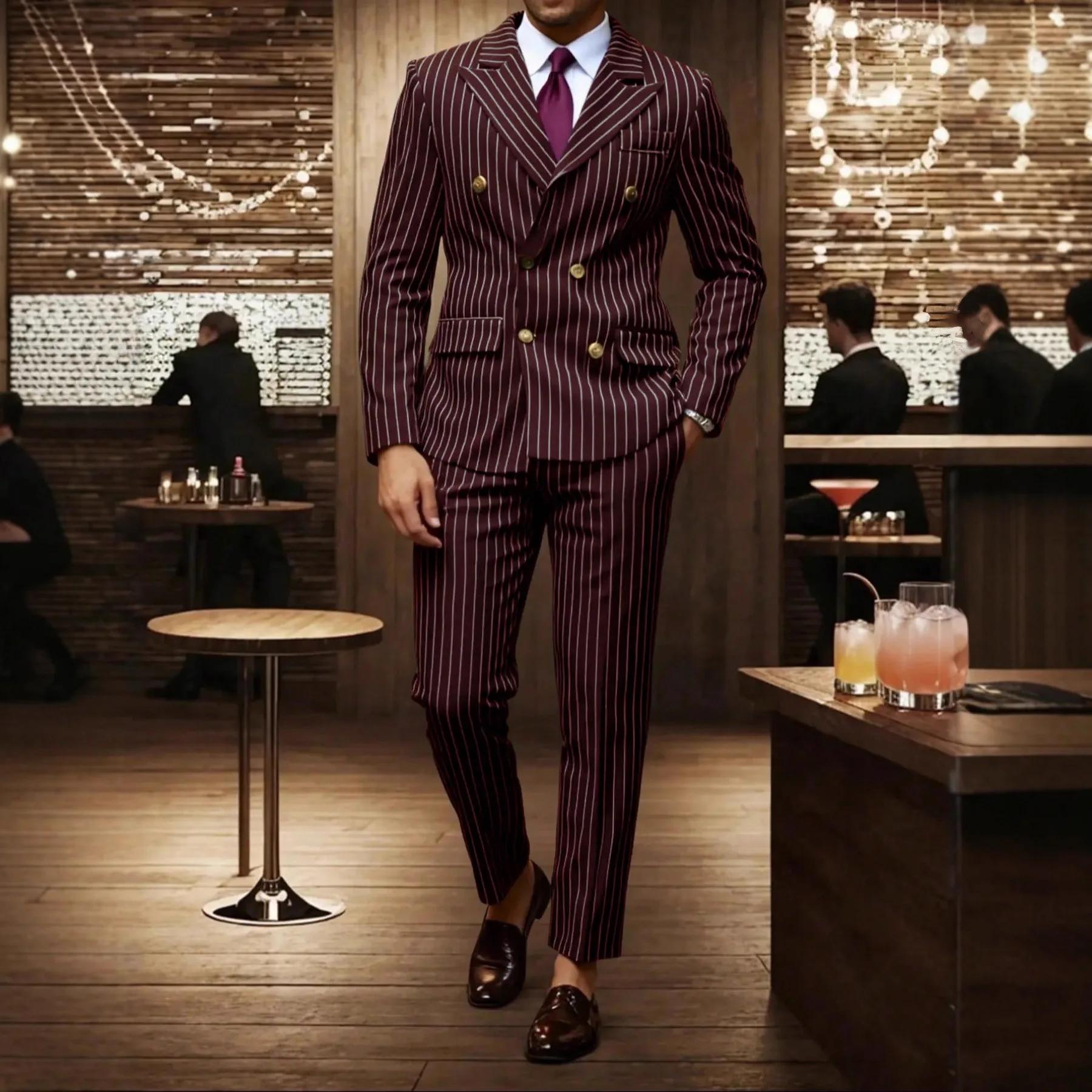 Vêtements pour hommes européens et américains de haute qualité, costumes formels à rayures, pantalon