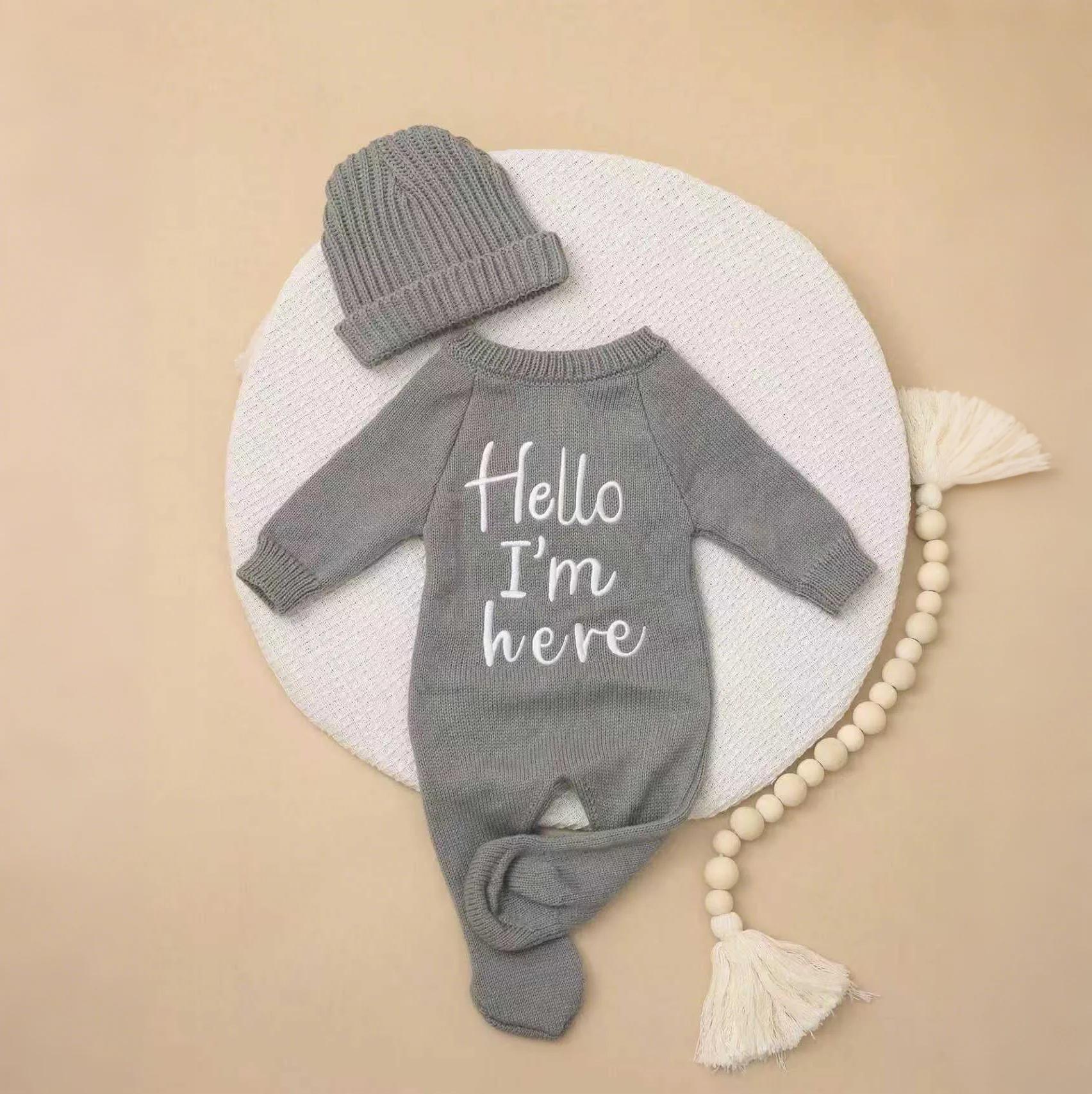 Combinaison bébé Ylsteed 'Bonjour' broderie tricot naissance - Tenue photo nouveau-né garçon fille pieds