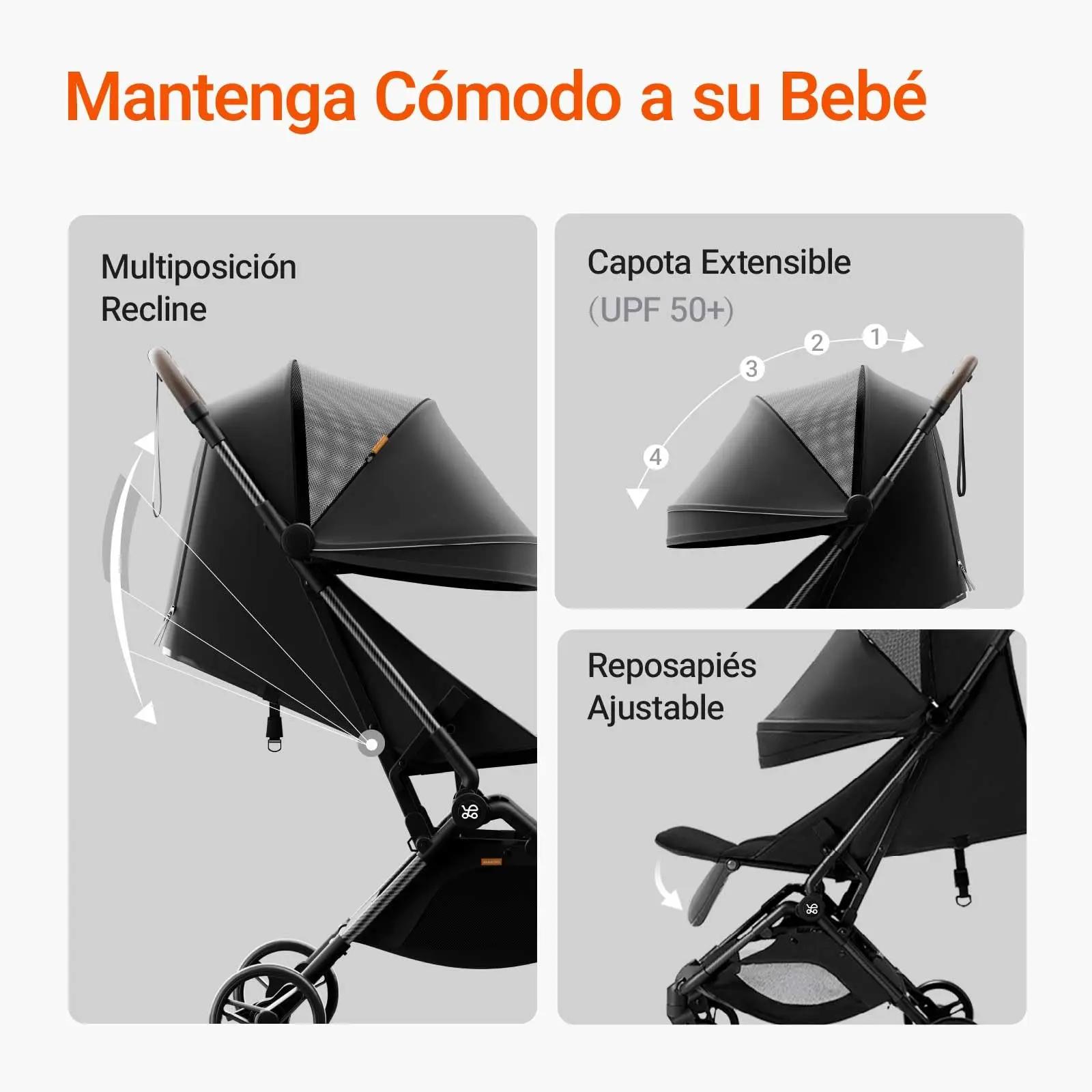 MAZAZING poussette de voyage en carbone, pliable, ultralégère (5,26 kg), compacte et adaptée aux avi