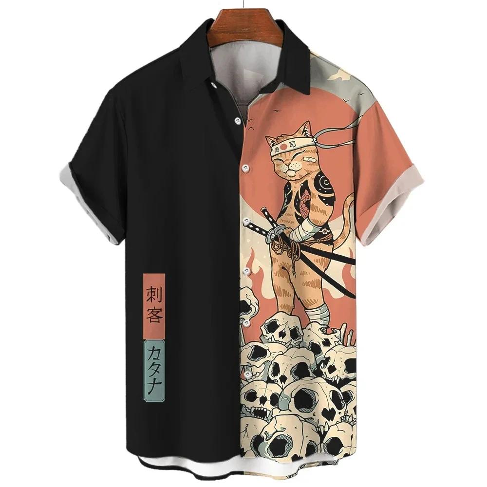 Mode vêtements pour hommes Cool samouraï chat hauts été nouveaux vêtements pour hommes décontracté à