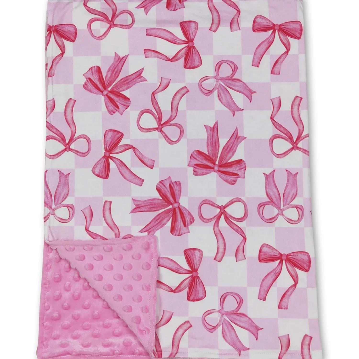 Couvertures à carreaux roses avec nœuds pour bébés et petites filles