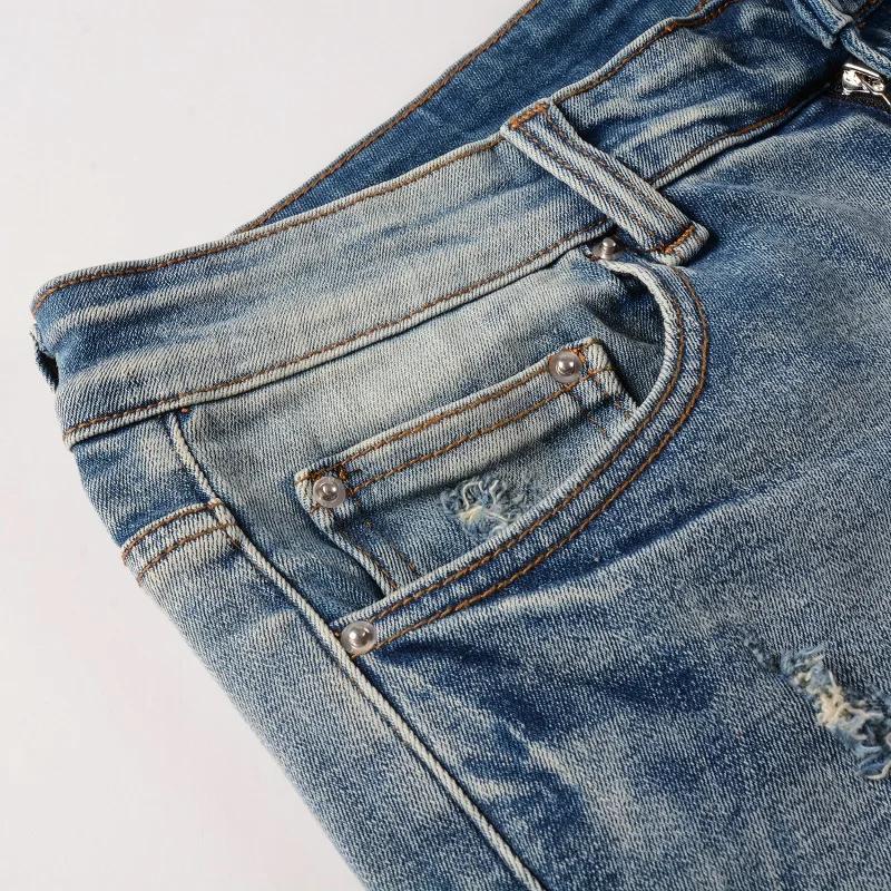 Jean classique en Denim extensible bleu clair pour hommes, Streetwear Vintage déchiré en coton, pant