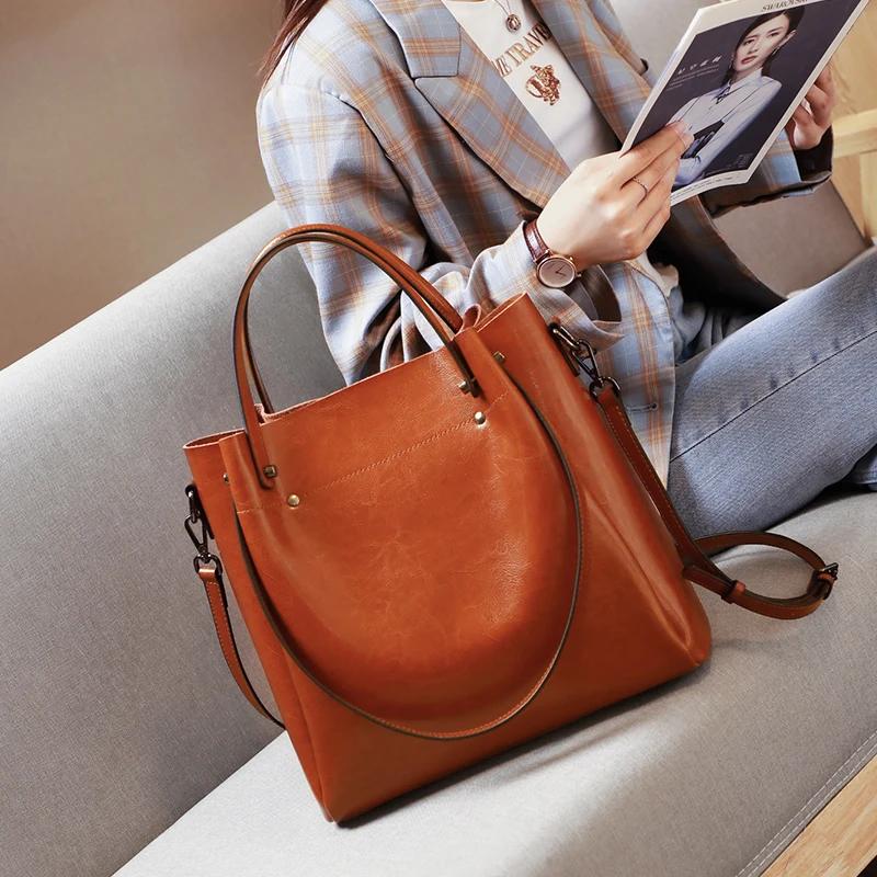 Sac à bandoulière grande capacité pour femme, en cuir huilé tendance, cuir de vachette de haute qual