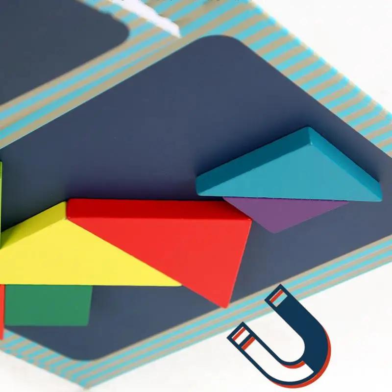 Puzzle en bois Tangram magnétique, livre, jouets éducatifs pour enfants, bébé enfant, Portable, appr