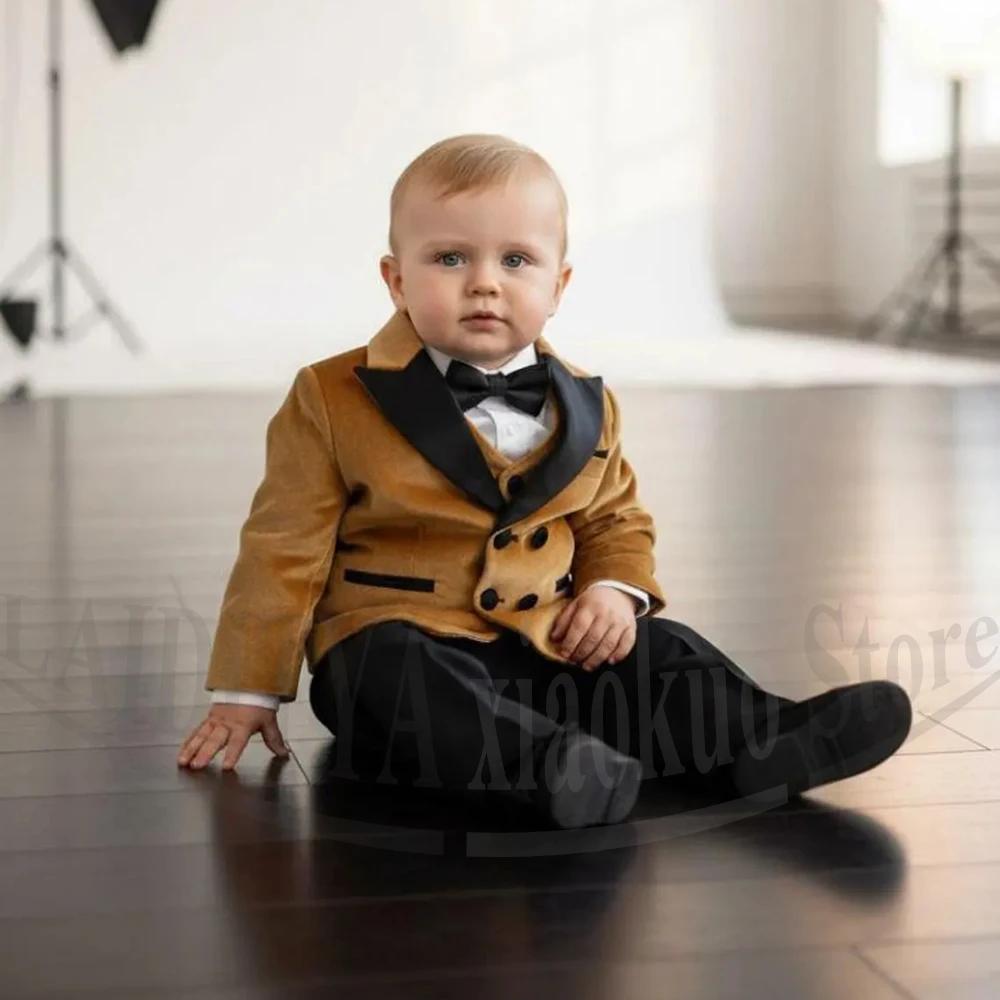 Ensemble de costume de smoking en velours pour bébés garçons, avec nœud papillon noir, pour mariage,
