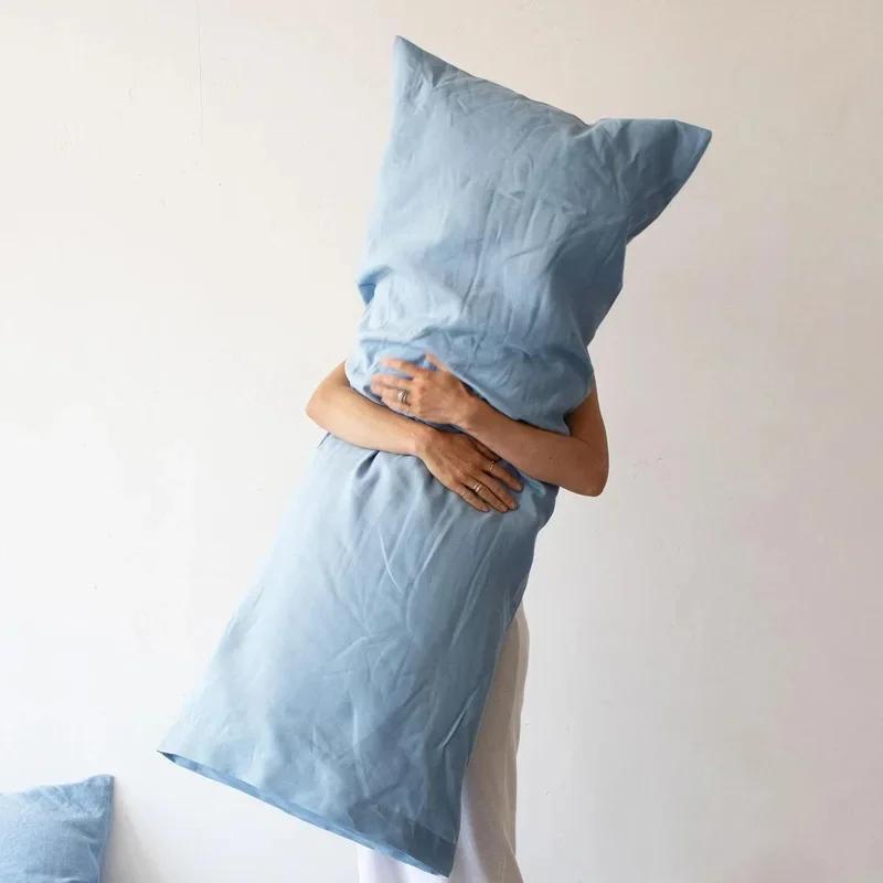 Taie d'oreiller double en lin pur, housse de coussin, taille personnalisée, anti-acariens, Euro Sham