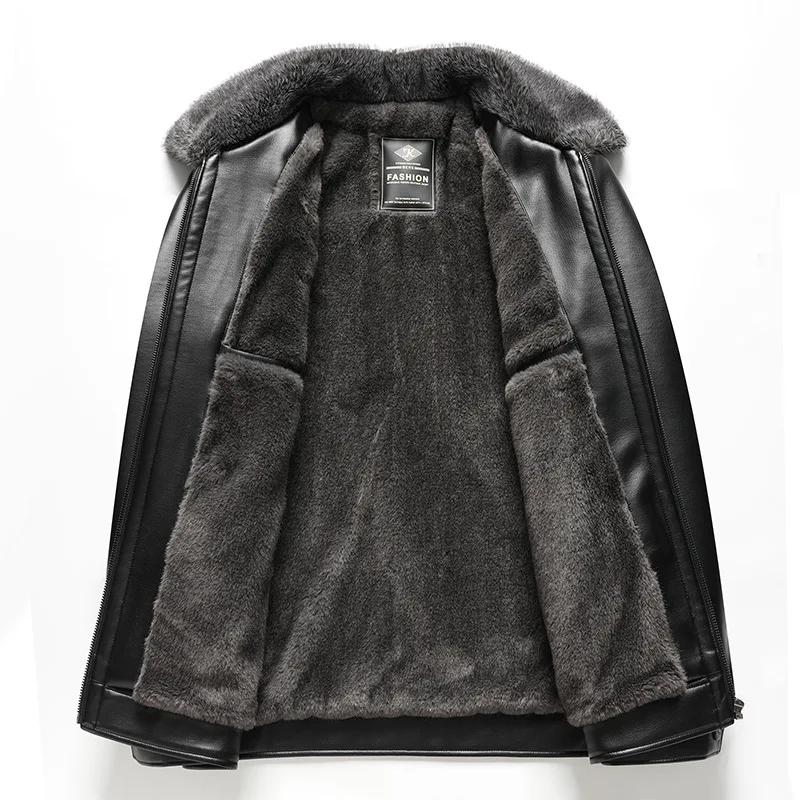 Manteau d'hiver en cuir pour homme, doublure polaire épaisse, coupe-vent, chaud, streetwear, col rab