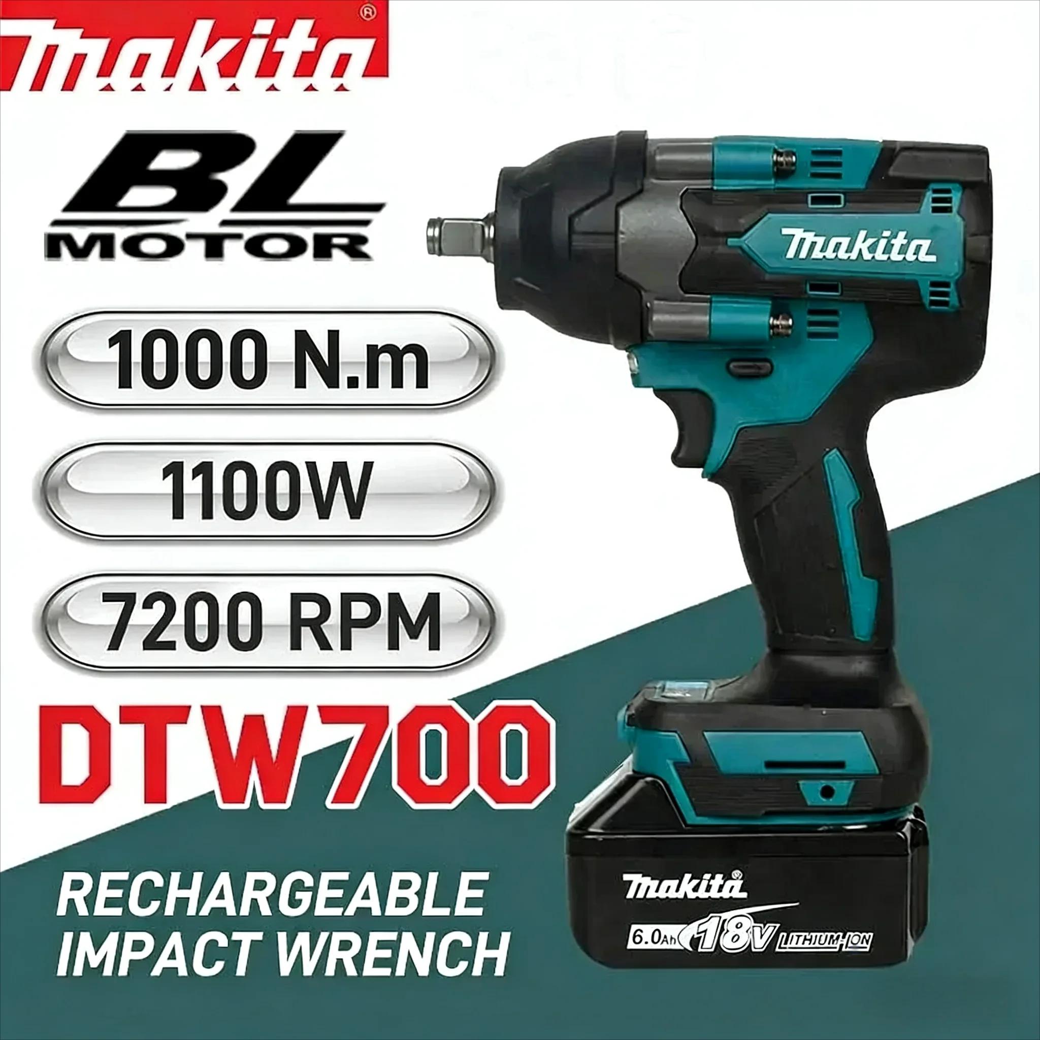 Clé à chocs électrique sans fil Makita Brushless DTW700 1/2 pouce 18V compatible avec les batteries,