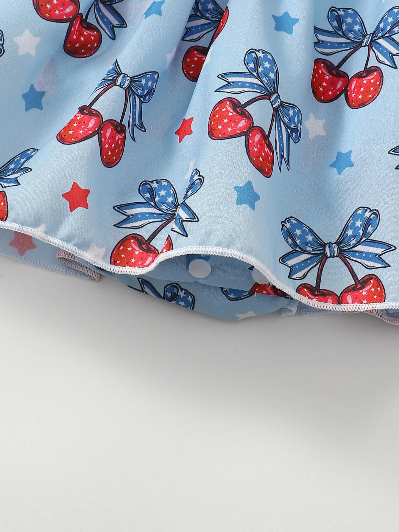 Barboteuse d'été pour bébé fille, imprimé cerise, vêtements pour nourrissons, tissu doux et conforta
