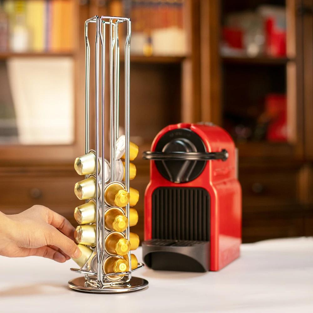 Support de stockage de capsules de café argenté, Base rotative à 360 degrés, peut contenir 40 dosett