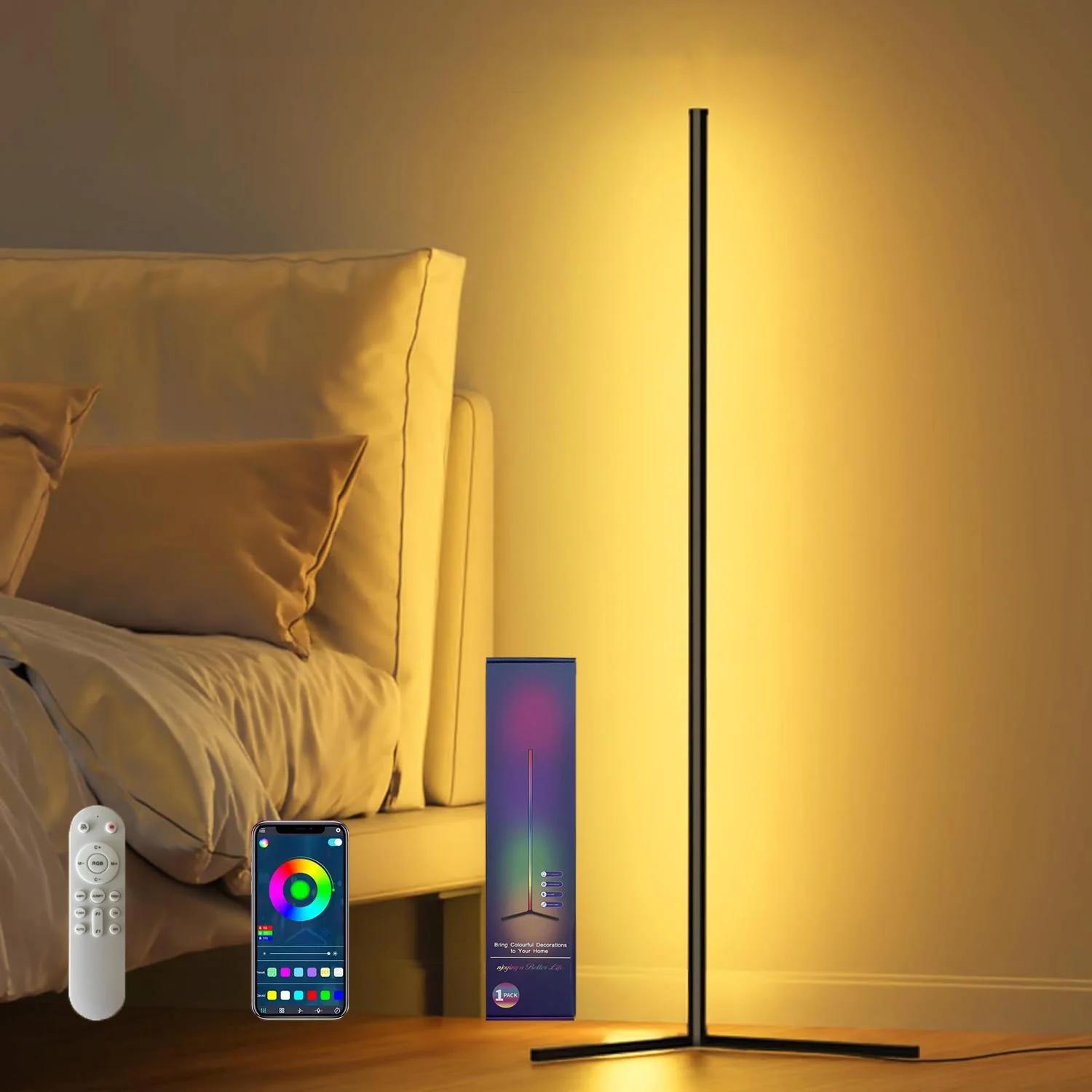 Lampadaire LED RVB, lampe d'angle LED fonctionne lampadaire moderne intelligent avec synchronisation