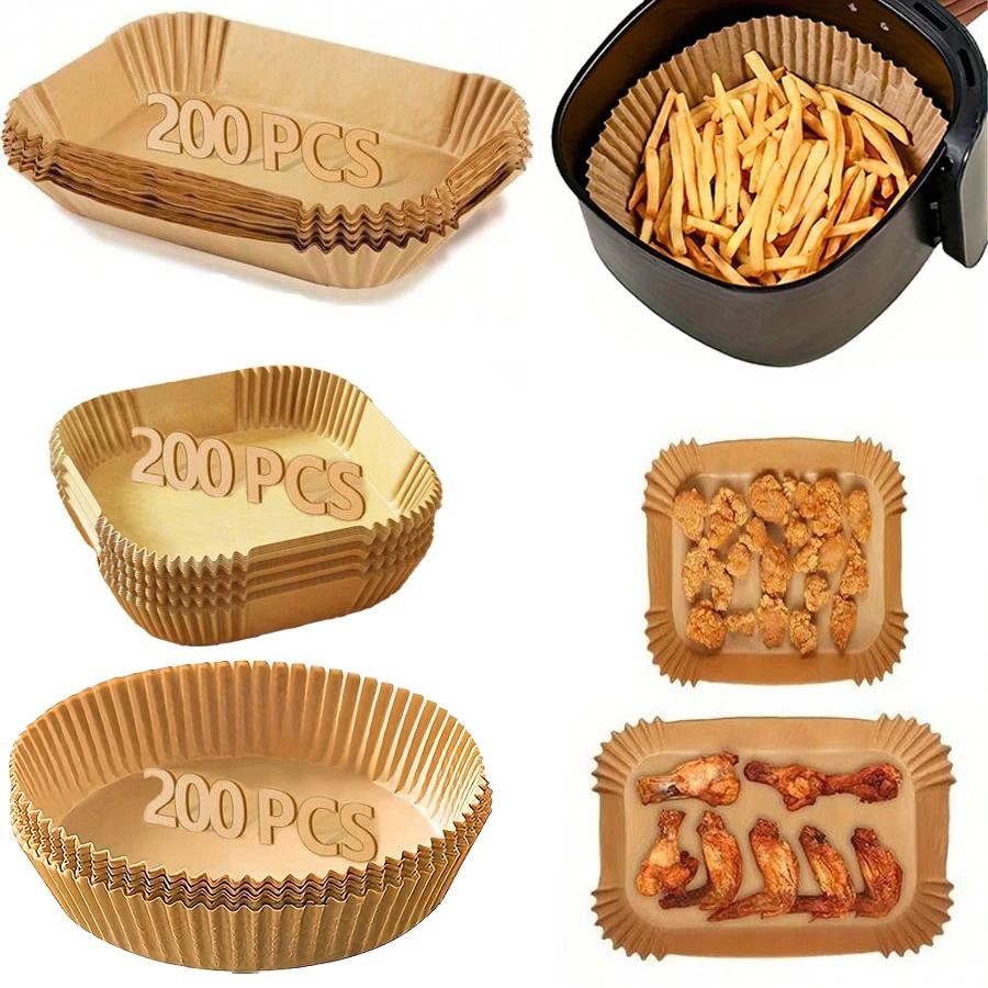Doublures en papier pour friteuse à air, papier de cuisson étanche, huile-verde de poulet, rond, car