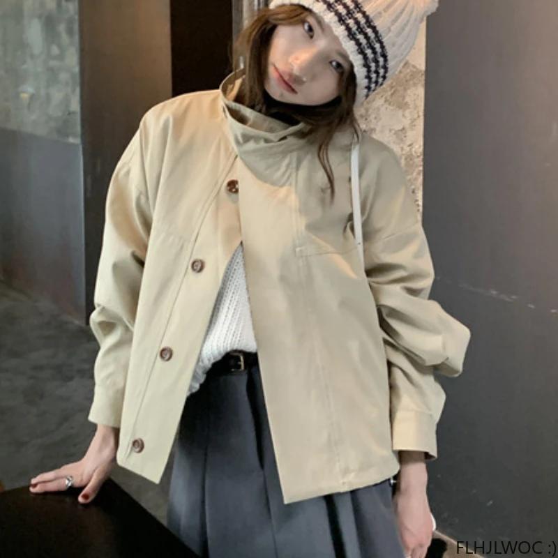 Coupe-vent en coton mélangé à manches longues pour femmes, vêtements courts coréens, vêtements décon