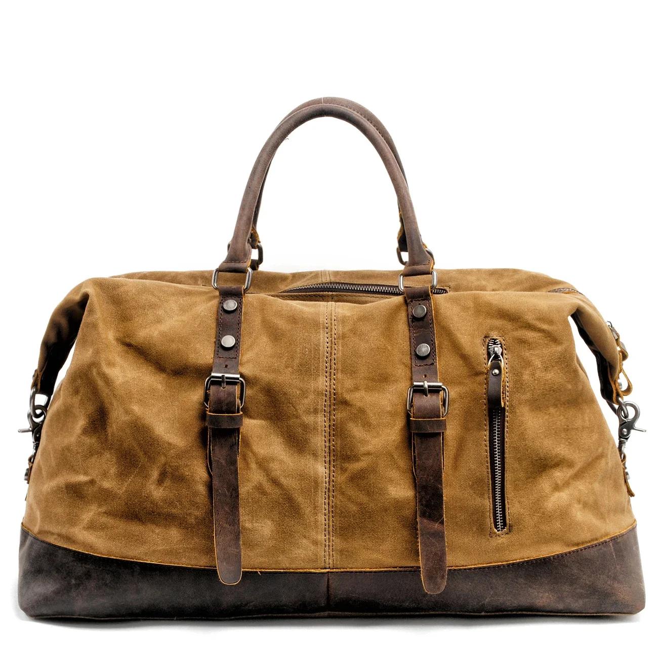 MUCHUAN hommes sacs de voyage M sacs à bagages à main toile cuir voyage sacs polochon sacs à bandoul