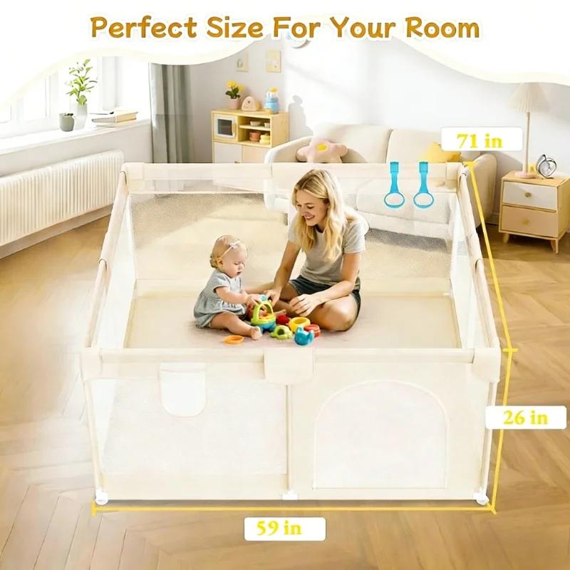 Parc de jeu pour bébés et tout-petits 59x71 pouces, parc de jeu extra large pour bébé avec maille re