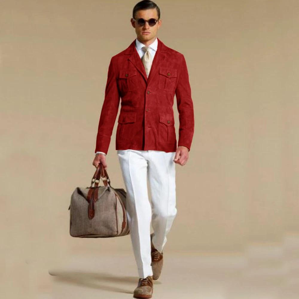 Blazer en daim pour hommes, costume élégant, robe à simple boutonnage, costumes modernes pour hommes