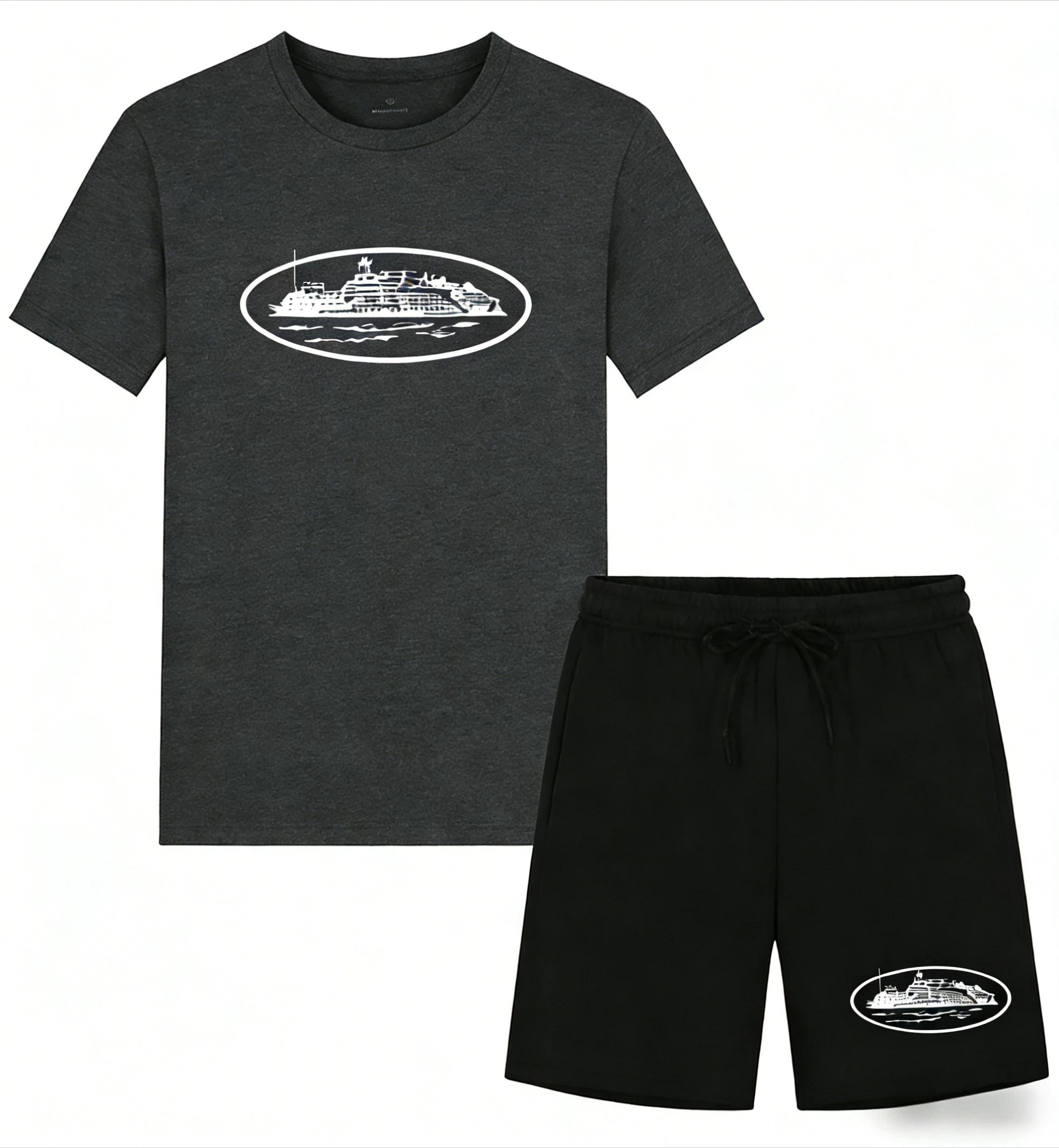 Nouvelle collection été 2026 : Ensemble décontracté deux pièces imprimé bateau, t-shirt et short amp