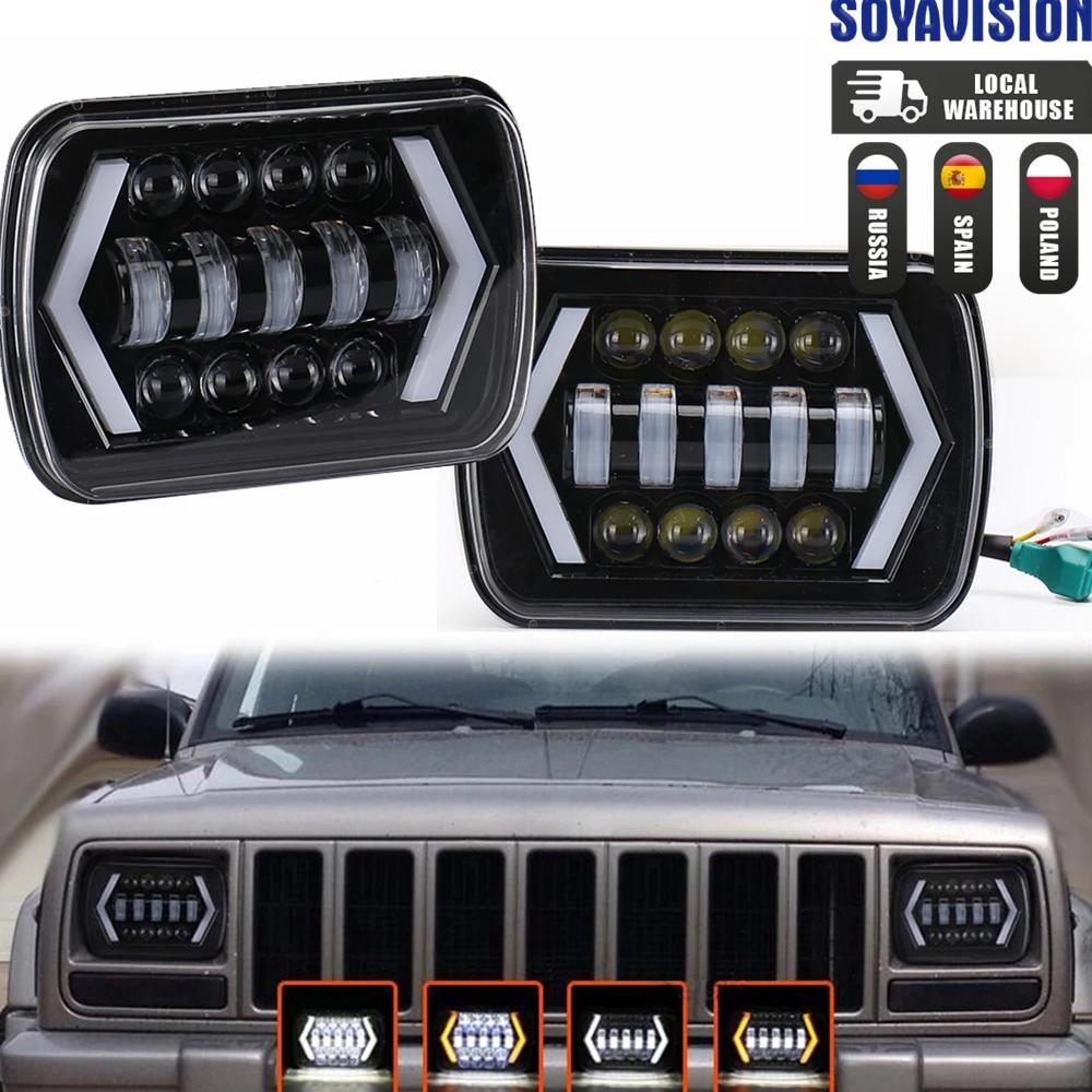 90W 7x6 ''5X7" phare LED étanche blanc DRL ambre clignotant pour Jeep YJ Cherokee XJ camions H4 phar
