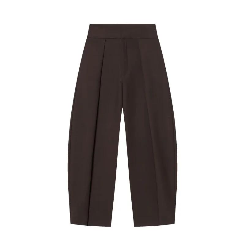 Pantalon large pour femme, style rétro, couleur foncée, plissé, taille haute, décontracté, pour le t