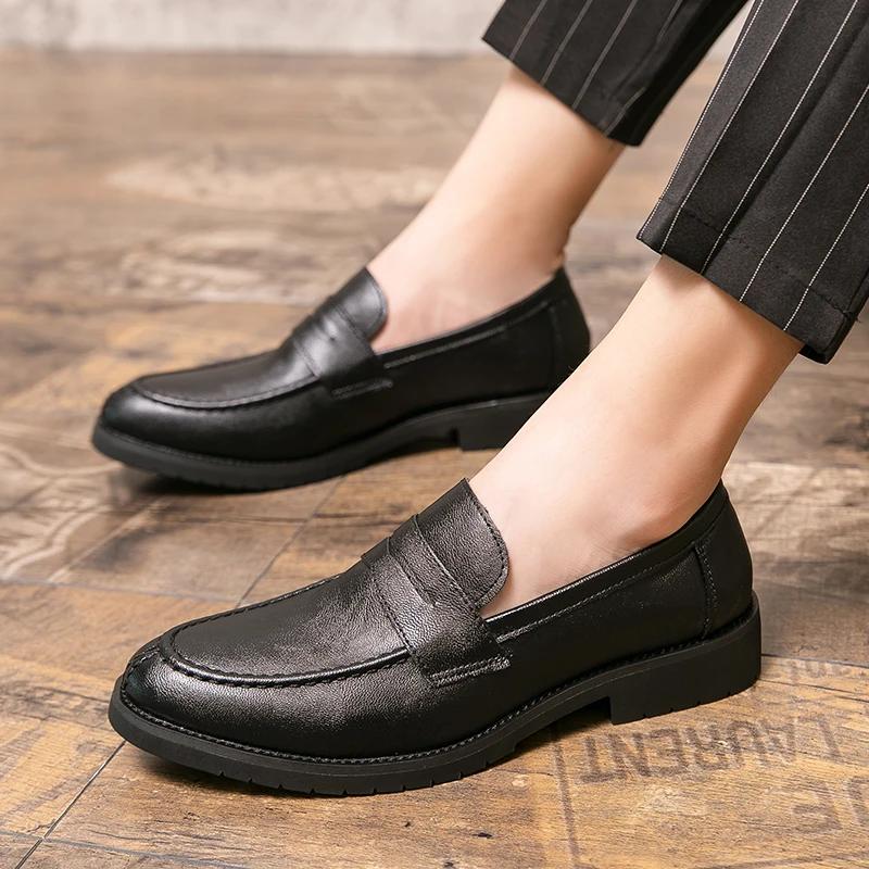 Chaussures habillées pour hommes, mocassins en cuir à enfiler, confortables pour le bureau, chaussur