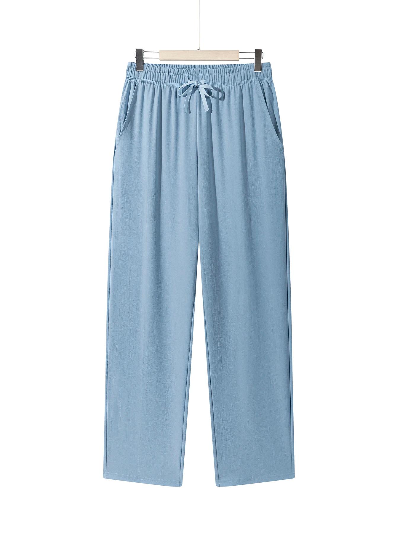 Pantalon léger pour hommes, pantalon de survêtement décontracté, couleur unie, cordon droit, respira