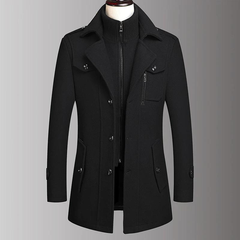 Manteau en laine à Double col pour hommes, beau manteau en laine à la mode pour hommes d'âge moyen, 