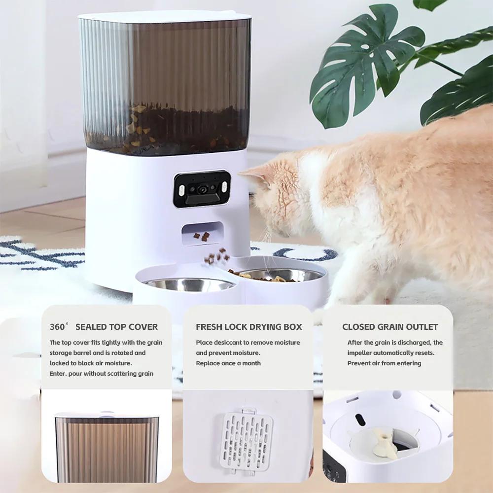 Mangeoire automatique intelligente avec caméra pour animaux de compagnie, double bols, distributeur 