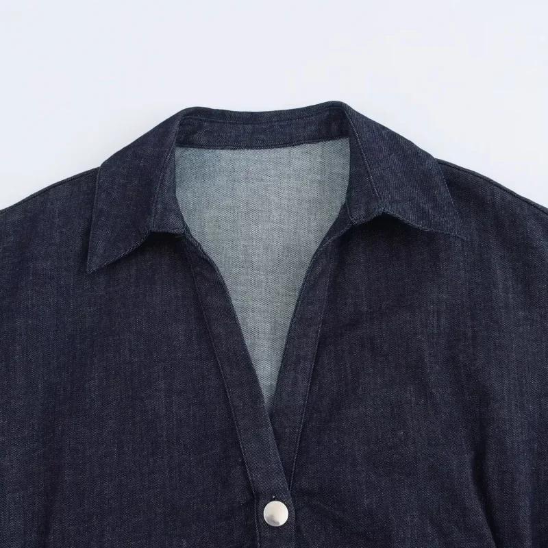 Printemps nouvelle série 1975 denim robe MIDI avec revers côté fermeture éclair mode rides taille mi