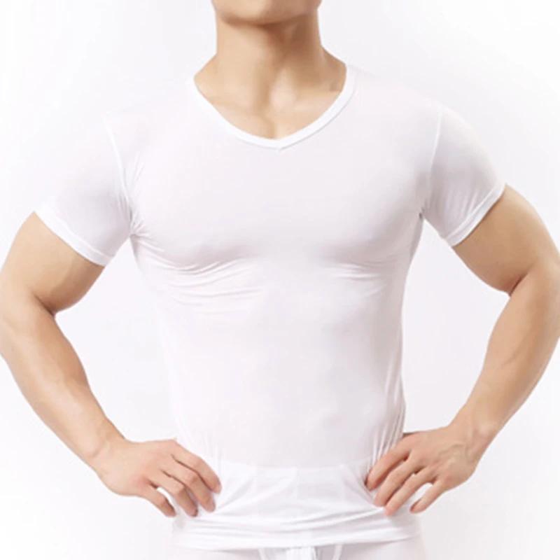 Sous-vêtements transparents pour hommes, maille de soie glacée, chemises de base transparentes, sous