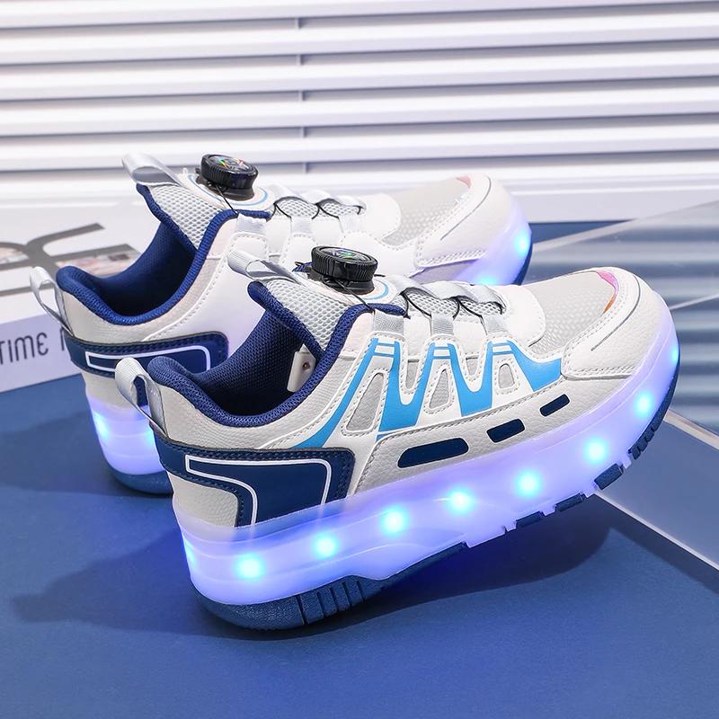 Chaussures de patin à roulettes pour enfants, baskets avec 4 roues, lumière LED lumineuse, chaussure