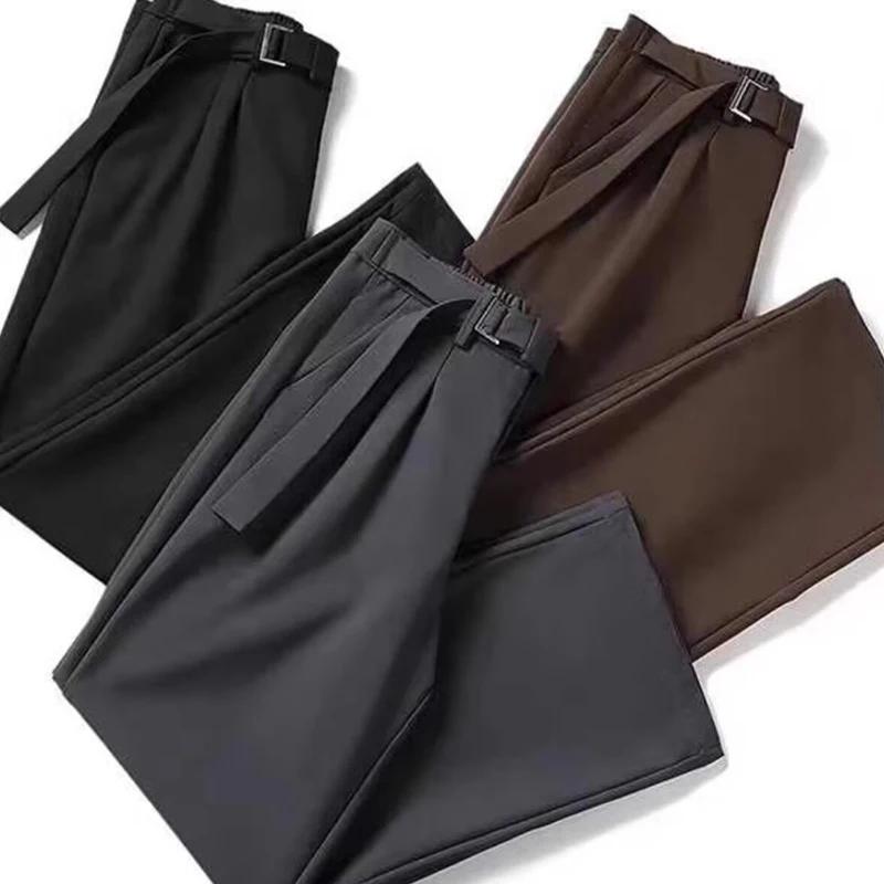 Pantalon de Costume Homme Taille Haute Printemps-Été, Coupe Droite Ample et Décontractée, Jambe Larg