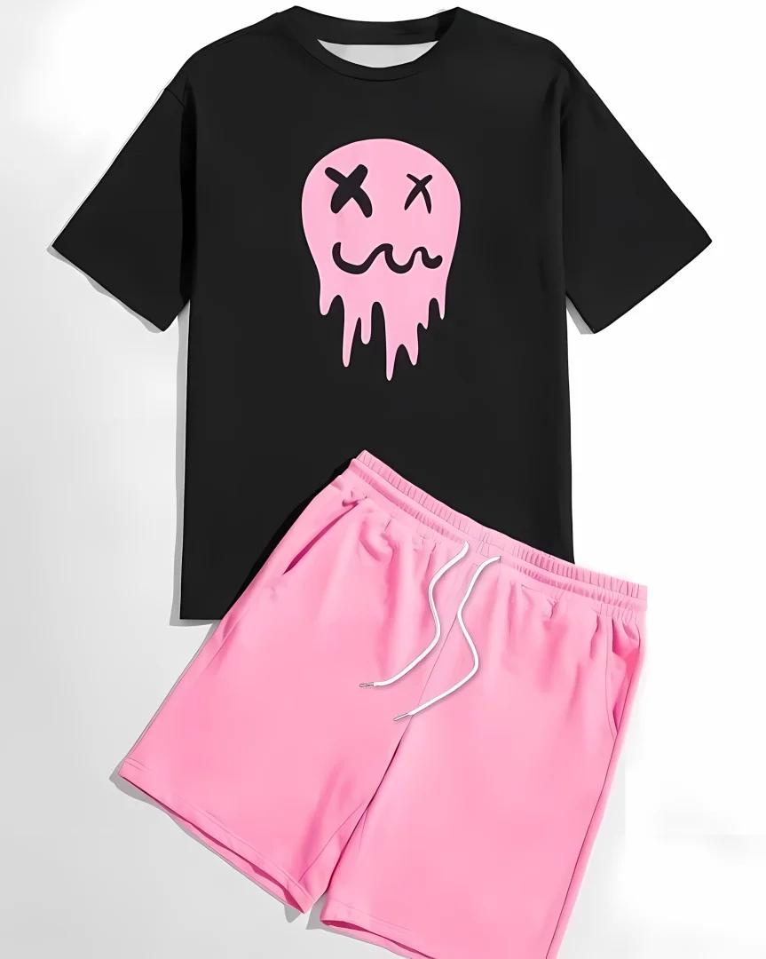Ensemble T-shirt + short à la mode imprimé en 3D pour hommes, short à manches courtes à motif amusan