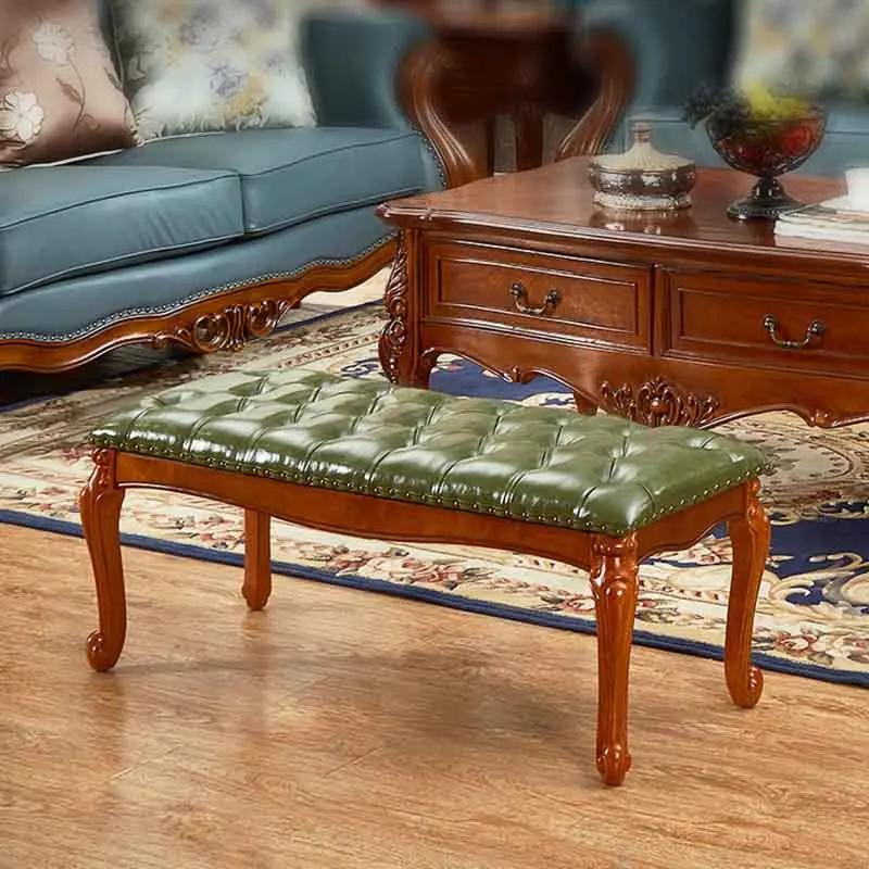 Tabouret de canapé nordique en cuir, chaise longue en bois massif, tabouret à langer, repose-pieds, 