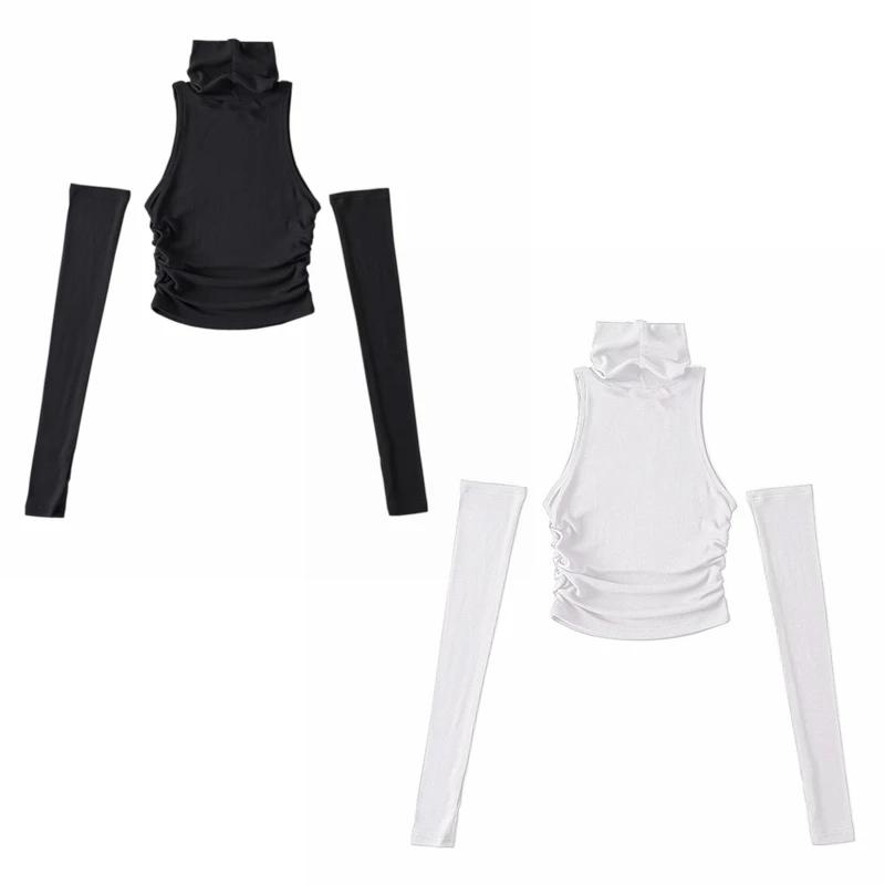 Femme vêtements automne 2025 débardeur manches couverture sans manches plis latéraux col roulé T-shi