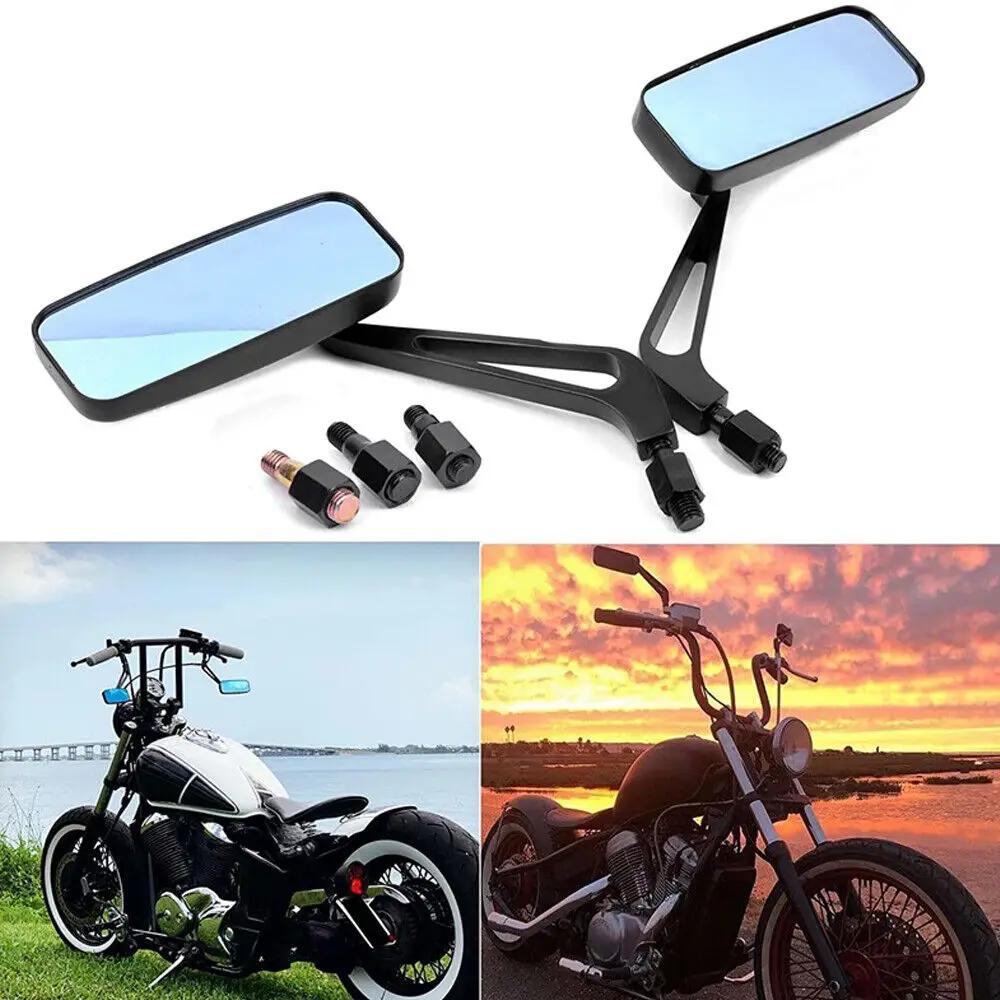 Rétroviseurs de moto rectangulaires noirs pour Harley Cruiser Bobber Chopper Softail Sportster