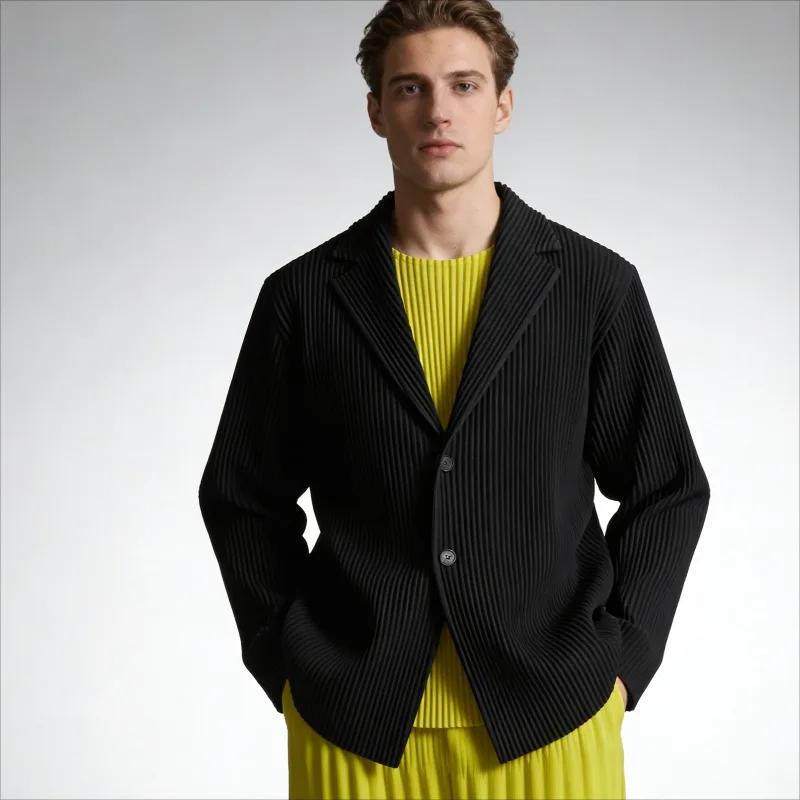 Veste plissée Miyake pour homme, nouvelle collection printemps 2026, manteau à manches longues, col 