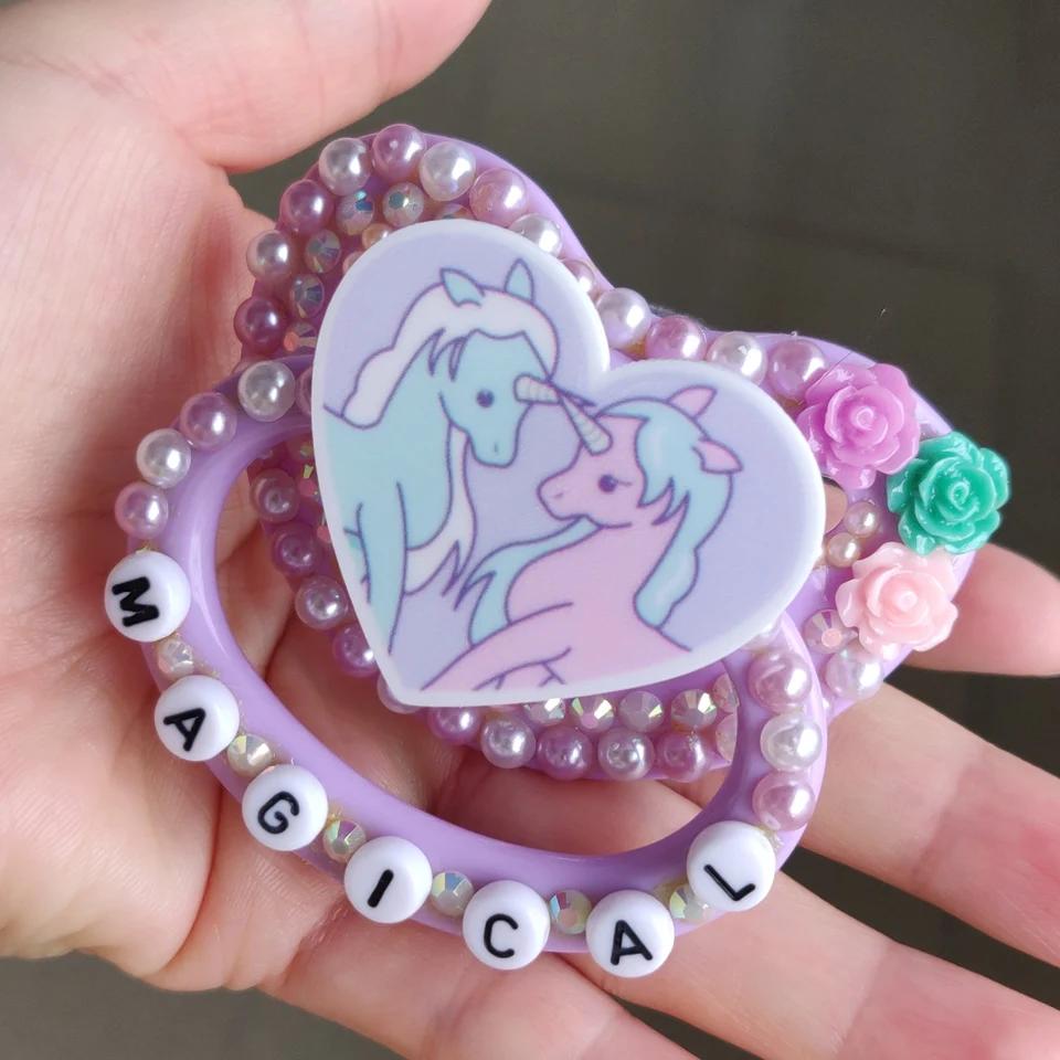 Sucette silicone adulte motif licorne violette - Tétine taille adulte 100% faite main ABDL