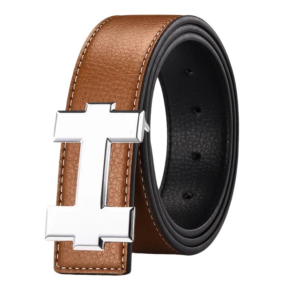 Ceinture décontractée à la mode de 3,3 cm avec boucle lisse argentée, ceinture de styliste pour homm