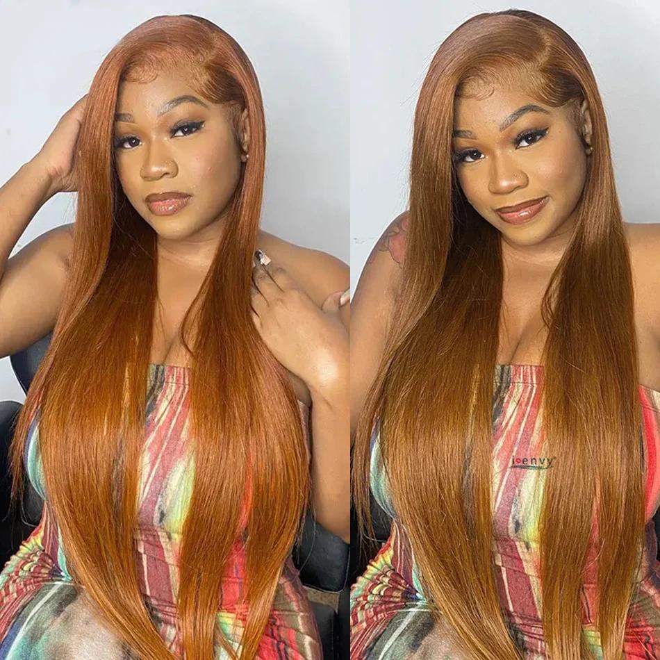 Perruque Lace Front Wig naturelle brésilienne, cheveux lisses, couleur blond vidéo HD, 13x6, pour fe