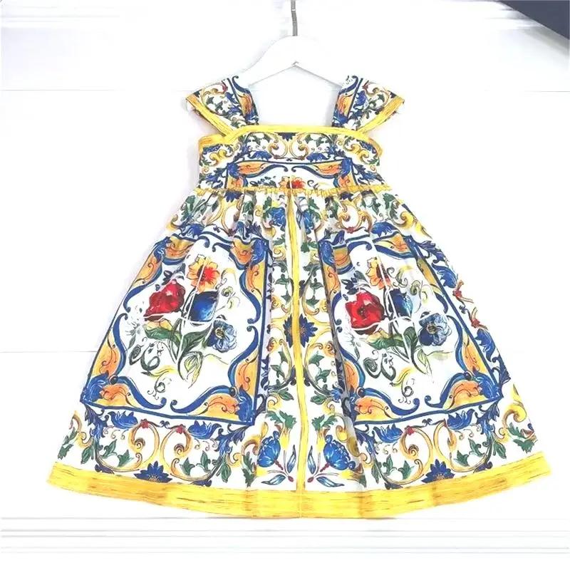 2025 New children yellow flower dress princess dress sleeveless girl summer clothes high end childre