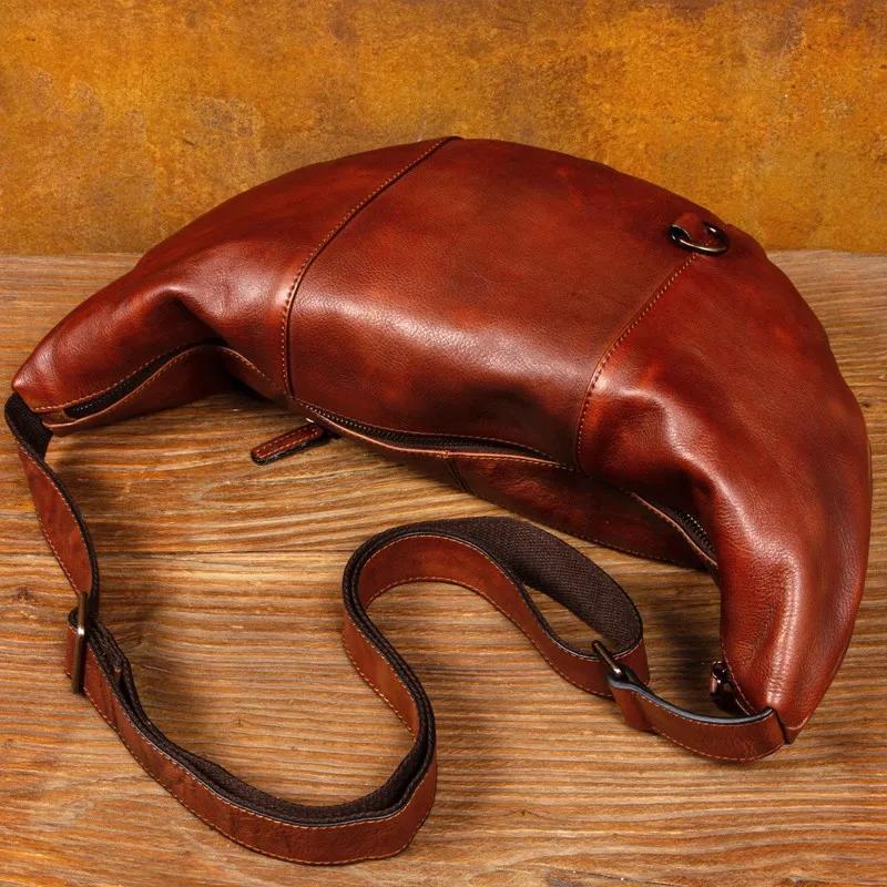 Sac de poitrine en cuir véritable fait à la main, sac à bandoulière décontracté, sac à bandoulière s